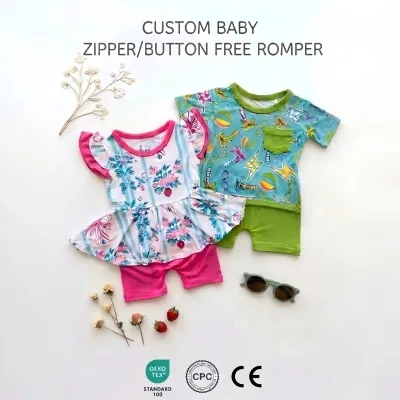 OEKO-TEX Lenzing Modal Newborn Romper No Zipper No Snap Medical Friendly One Piece Baby Layette G-Tube Easy Diaper Change CPC