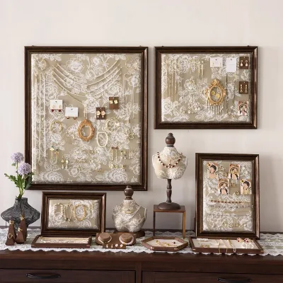 Retro Pattern Jewelry Photo Frame Wall Display Rack Jewelry Storage Cases Earrings Necklace Ring Counter Stall
