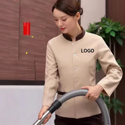 Long-sleeve 100% Polyester Janitorial Uniform Fall Winter Springhotel Room Service Hospital Housekeeping Mall Property