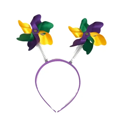 Wholesale Mardi Gras Windmill Headband Festival Pinwheel Head Bopper Party Headbands