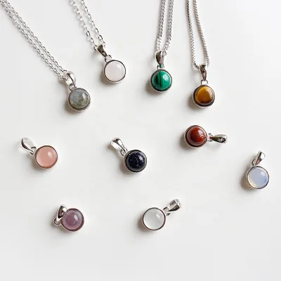 S925 Sterling Silver Natural Crystal Gemstone Necklace Small Gem Stones Natural Pendant Necklaces