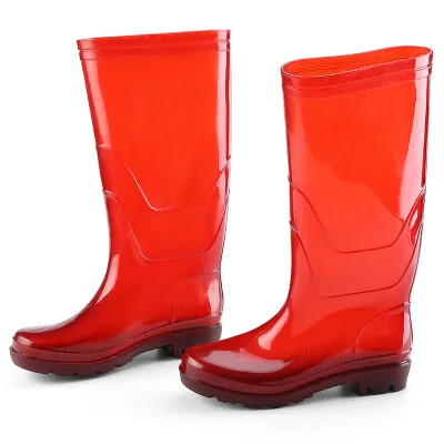 Multi-functional Red Color Non-lining High Galoshes Pvc Color Fashion Gumboot Galoshes Fishing Garde Wellington Boots