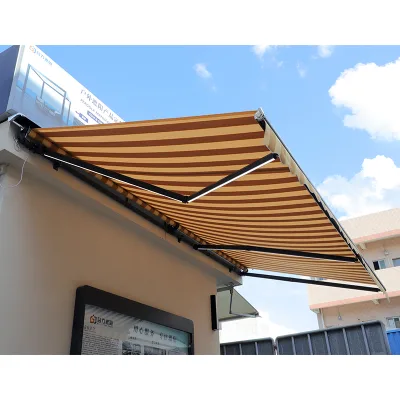 Motorized LED Awning Coffee Shop Hotel Patio Garden Outdoor Aluminum Awning Folding Arm With LED Electrical