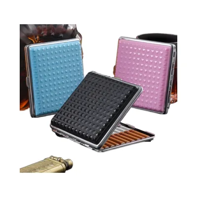 Custom Logo Luxury Metal Iron Leather Portable Ladies Cigar Box Waterproof 20PCS Capacity Cigarette Tobacco Case Holder