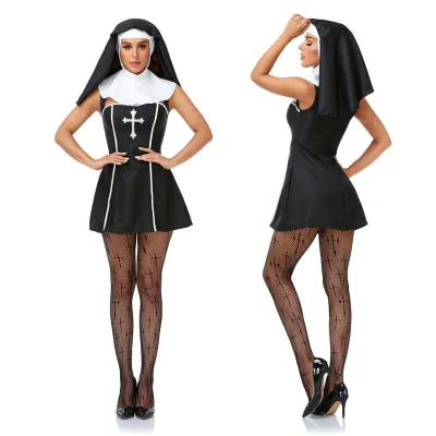 New Arrival Black Halloween Virgin Mary Costume Nun Costume Priest Cosplay Costume