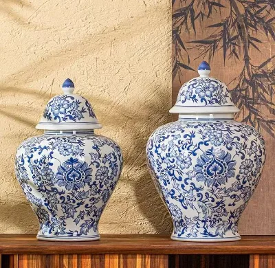 Modern flower pattern Italian style ceramic ginger jar smooth surface jewelry storage jar