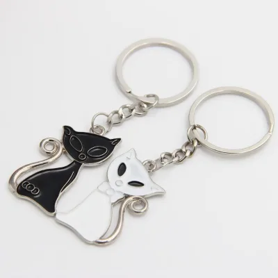 black and white cat key chain wedding gifts couple lover Logo Key Ring Fashion Enamel Metal Keychain gift