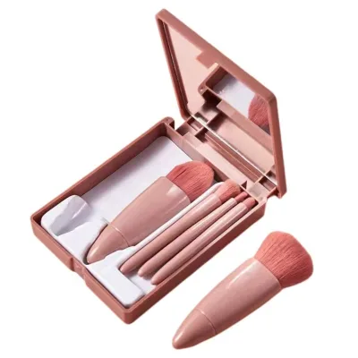 New Arrival Travel Mirror Makeup Brush Set 5pcs Mini Portable Mirror With Makeup Brushes Complete Function Cosmetic Brushes Kit