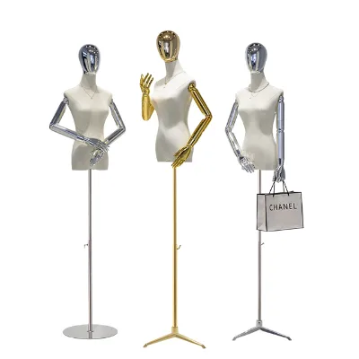 Clothing Store Window Female Mannequin Props Half-length Female Mannequin Fashion Electroplating Head Display Stand