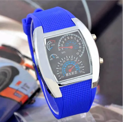 Aviation Style Turbo Dial Flash LED Watch Custom Car Meter Sports Watches for Men Digital