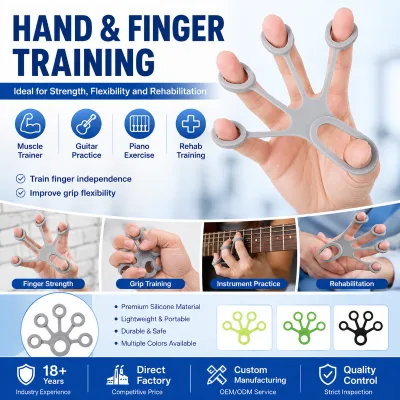 New Multi-color Five Finger Piano Guitar Silicone Hand Grip Strength Trainer & Grip Strengthener Exercise Enhancer