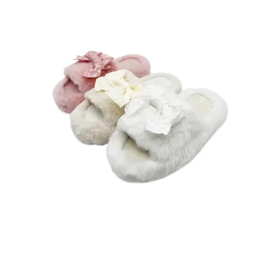 Winter Comfort Women's Slippers with Open Toe Design Fashionable Bow Decoration Plush Material