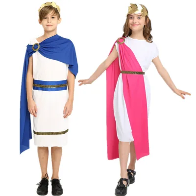 BAIGE 2024 Kids Halloween Roman Warrior Costume Girls Boys Medieval Greek Mythology Olympus Zeus Toga God Goddess Cosplay Dress