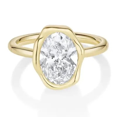 Gemnel Custom Fashion Jewelry Brass 14K Gold Plated Abstract Bezel Oval Engagement Ring for Women