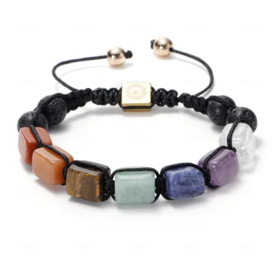 GT Hot-selling Natural Volcanic Stone Crystal Bead Woven Bracelet Fashion Punk Style Handmade Woven Rectangular Agate Bracelet