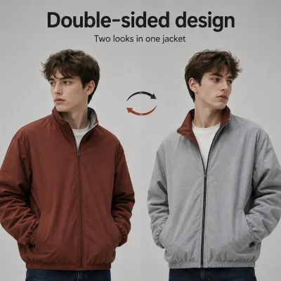 Custom Manufacturer High Quality Custom Zip up Reversible Double Side Waterproof Windbreaker Jacket for Men