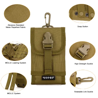 Protector Plus High Quality Waterproof Fashion MOLLE Tactical Cell Phone Holster Pouch Large Capacity Polyester