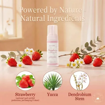 Strawberry Scent Antibacterial Natural Herbs Yoni Foam Wash PH Balanced Intimate Wash Feminine Vaginal Cleansing Mousse Private