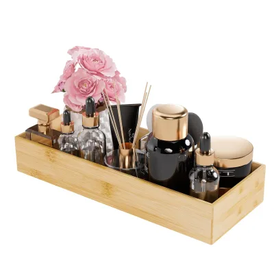 Bamboo Bathroom Vanity Tray Organizer,Small Wood Tray for Bathroom Counter Drawer,Rectangular Toilet Paper Storage Box