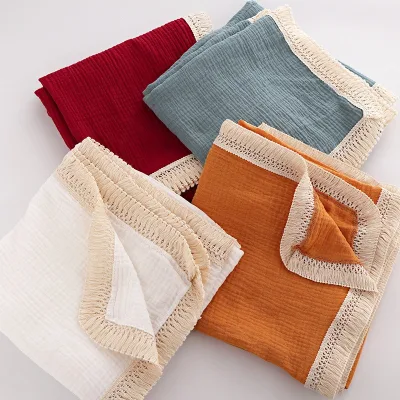 Muslin Cotton Swaddle Fringe Tassel Newborn Swaddle Wrap Sleeping Quilt Swaddle Blanket Baby Girl Boy Easy Adjustable