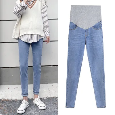 High Waist Pencil Pants All-In-One Casual Denim Women Eco-Friendly Color Fade Proof Washed Comfortable Spring Autumn Pregnant