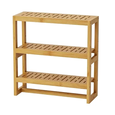 Natural Bamboo 3 Layer Slatted Storage Shelf, Freestanding Bathroom Kitchen Spice Organizer