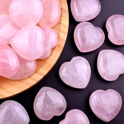 High Quality Crystal Natural Healing Puffy Assorted Gemstone Heart Shape Rose Quartz Crystal Heart for Gift
