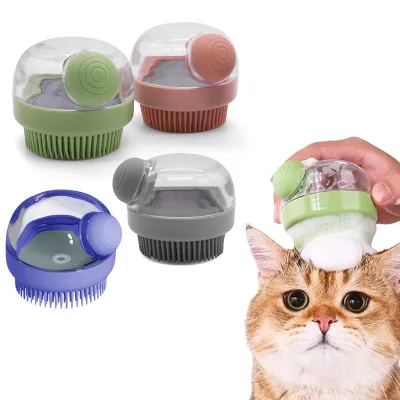 Dog Bath Brush-Silicone Pet Shampoo Massage Shower Brush with Soap Dispenser