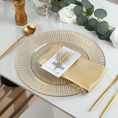 Premium 13 Inch Gold Inlay Electroplated Glass Mat Plate for Wedding Hotel Restaurant