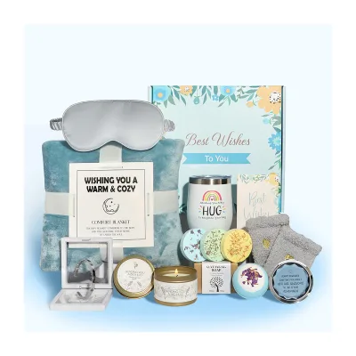 Care Package for Women 14 Pcs Relaxing Spa Birthday Gifts Get Well Soon Basket with Blanket Candle Tumbler for Mom Sister