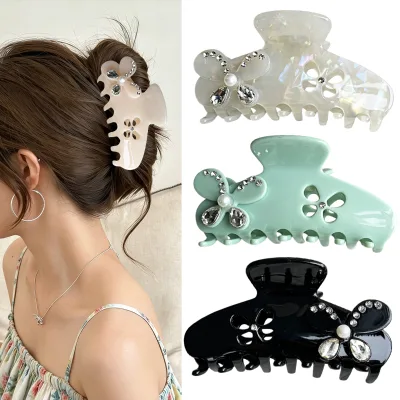 AITONGLuxury Hollow Rhinestone Butterfly Acetate Shark Clips, High-End Exquisite Back Head Hair Grip for Women Daily Party
