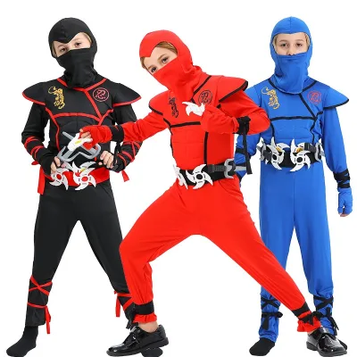 Cosplay Halloween Children's Ninja Costume Boys' Performance Suit with Samurai Features and Hat Anime Character Inspired
