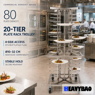 Commercial Stainless Steel Mobile Plate Rack Trolley Adjustable Dish Storage Cart Restaurant Kitchen Equipment for 80pcs Trays