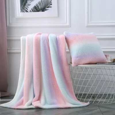 FY Custom Home Full Soft Cozy Plush Fluffy 1 Ply Thick Rainbow Color Flannel Raschel Blanket