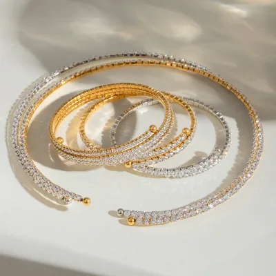 Indian Thin Bangles Zircon 18k Stainless Steel Gold Tarnish Free Waterproof Jewelry Wholesale New Model Bangle ALN25122038