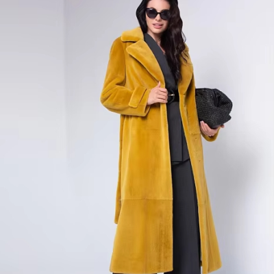 Winter Fashion Long Single Breasted Loose Warm Thick Sheared Mink Fur Coat Ladies Orange Dyed Color