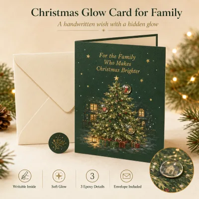 Custom Family Christmas Shining in the Dark Greeting Card with Raised Epoxy Details and Envelope for Holiday Gift Brands