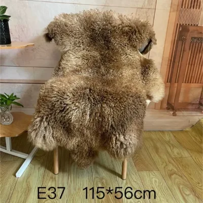 Handmade Sheepskin Rug Gradient Color Sheep Skin Throw Elegant Fluffy Living Room Tan Sheep Wool Rug Mongolian Sheepskin Factory