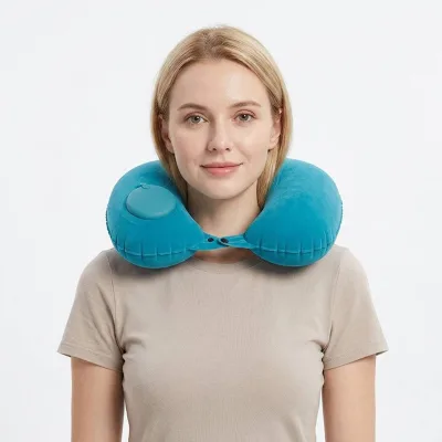 Custom Wholesale Flocked PVC U Shape Inflatable Neck Pillow Travel Portable Air Cushion Headrest for Airplane Portable Camping