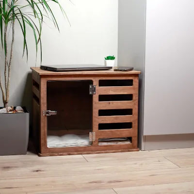 High Quality Eco-Friendly Solid Wood Cat House & Villa with Animal Pattern Bed Ventilation Glass Doors for Indoor Cats