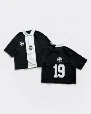 Custom 90s Retro Preppy Style Polo Shirts Streetwear Contrast Stripe Design Button up Boxy Cropped T Shirt Rugby Shirt Wholesale