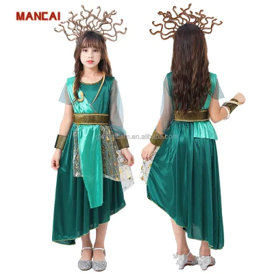 Halloween Style Children's Day Role Play Ancient Greek Mythology Medusas Costume for Girls Cosplay Party Movie Performance Wear