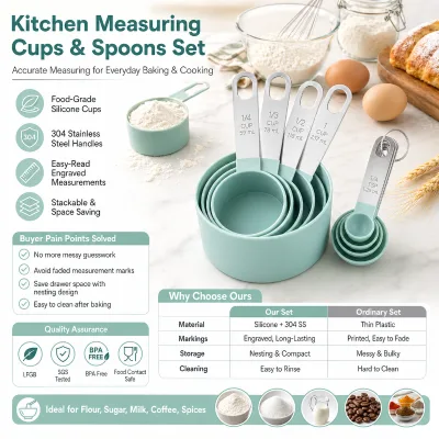 Custom Logo Stackable Measuring Cups and Spoons Set OEM ODM Kitchen Dry and Liquid Measuring Tools with Private Label Packing