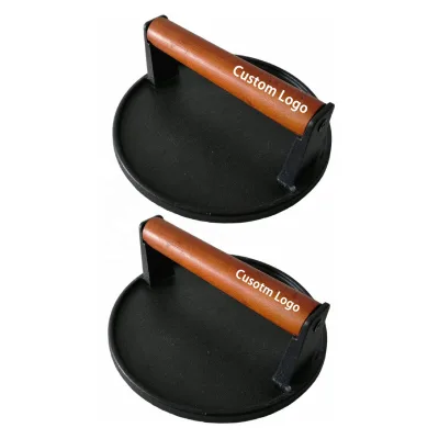 Wholesale Heavy-Duty Hamburger Meat Press Non-Stick Comfort-Grip Wood Handle Iron Tool for Perfect Burgers