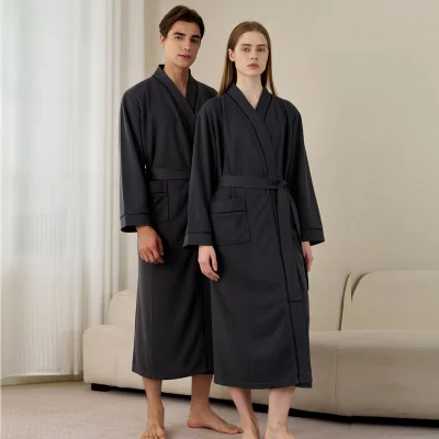 Four-Season Bathrobe Long-Sleeved Loose Robe Men's Hot Spring Solid Swimming Bathrobe