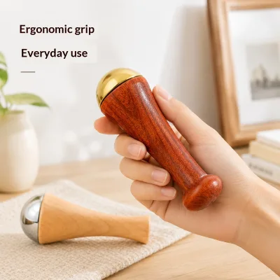Wooden-handle Brass and Stainless Steel Massage Hammer/mallet with Metal Ball Head Health Massage Tool Stock Wholesale