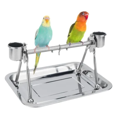 Eco-Friendly Stainless Steel Simple Bird Stand for Parrots-Durable Hand Stand with Strong Support for Stationary Cage