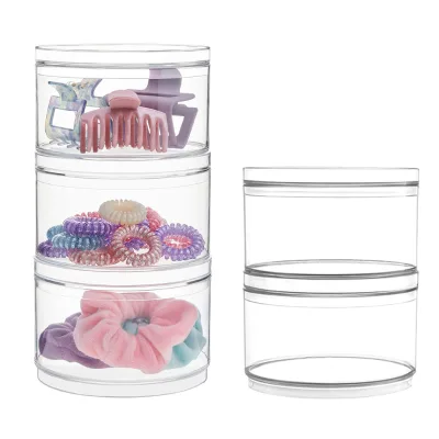 JSM OEM Stackable Clear Round Acrylic Storage Jars Detachable Threaded Cosmetic Organizer for Bathroom Vanity Gift