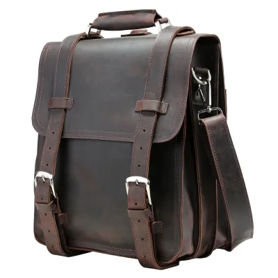 New England Style Men Large Capacity Convertible Multi-functional Travel Knapsack Real Leather Cowhide Laptop Backpack
