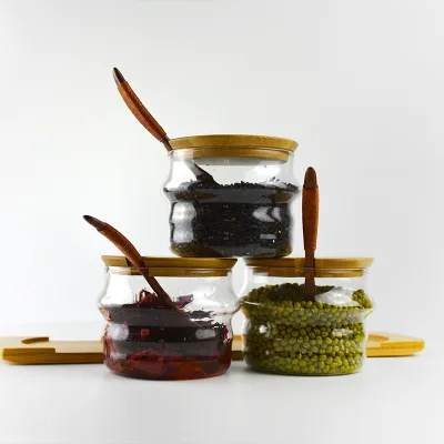 Wholesale Clear Glass Round Jar with Cork and Wooden Spoon kitchen utensils
